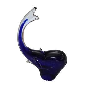 Art Glass Large Blue Elephant Trunk Up Gold Dust Paper weight